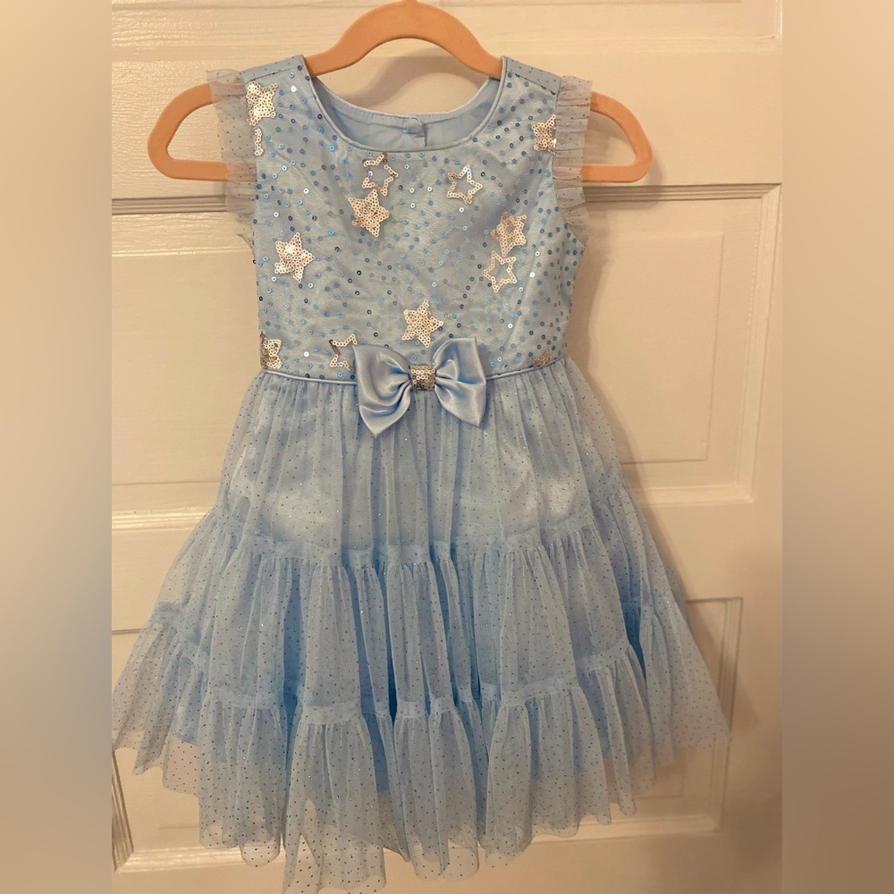 Blue Starry Tulle Dress with Bow